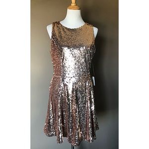 Lulu’s Gold Sequin Skater Dress - NWT